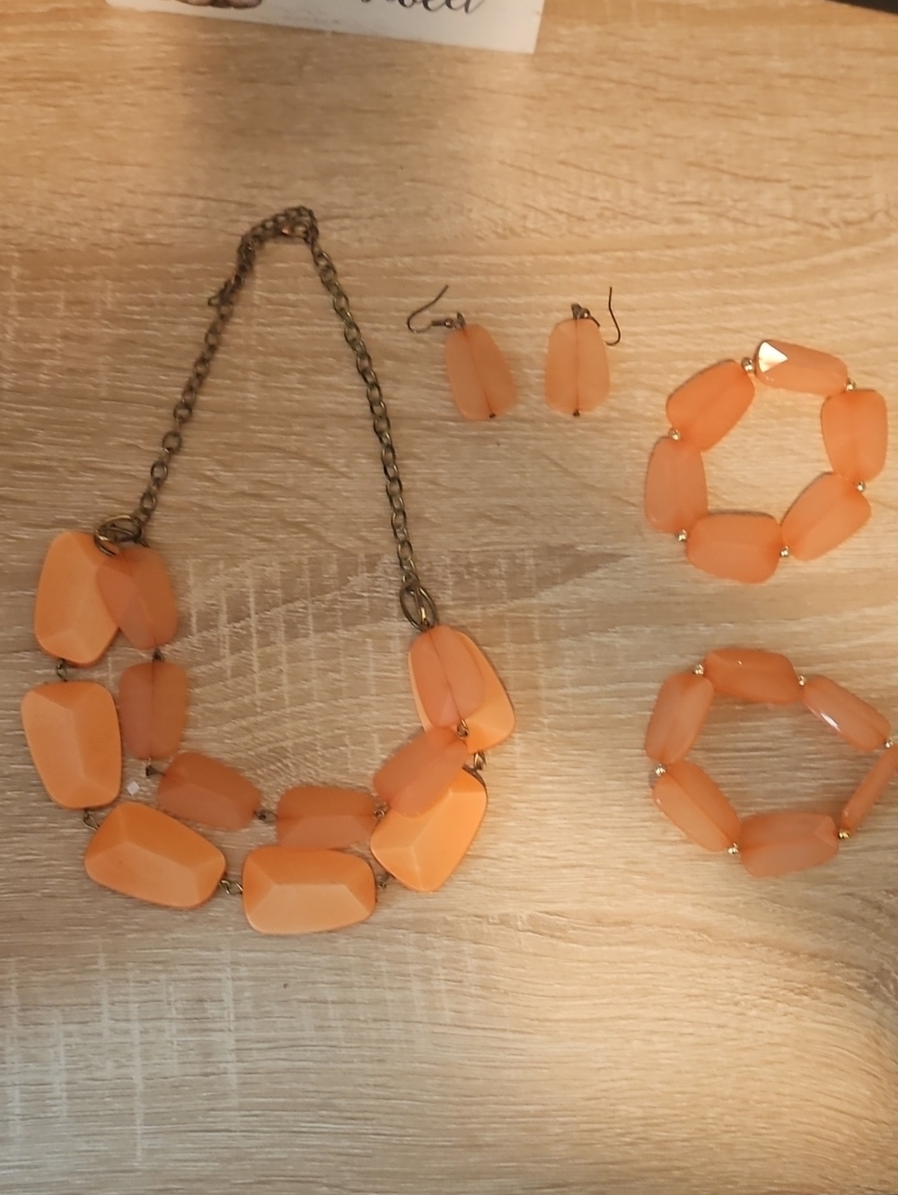 Peach Statement Beaded Necklace with Matching Bracelet & Earrings
